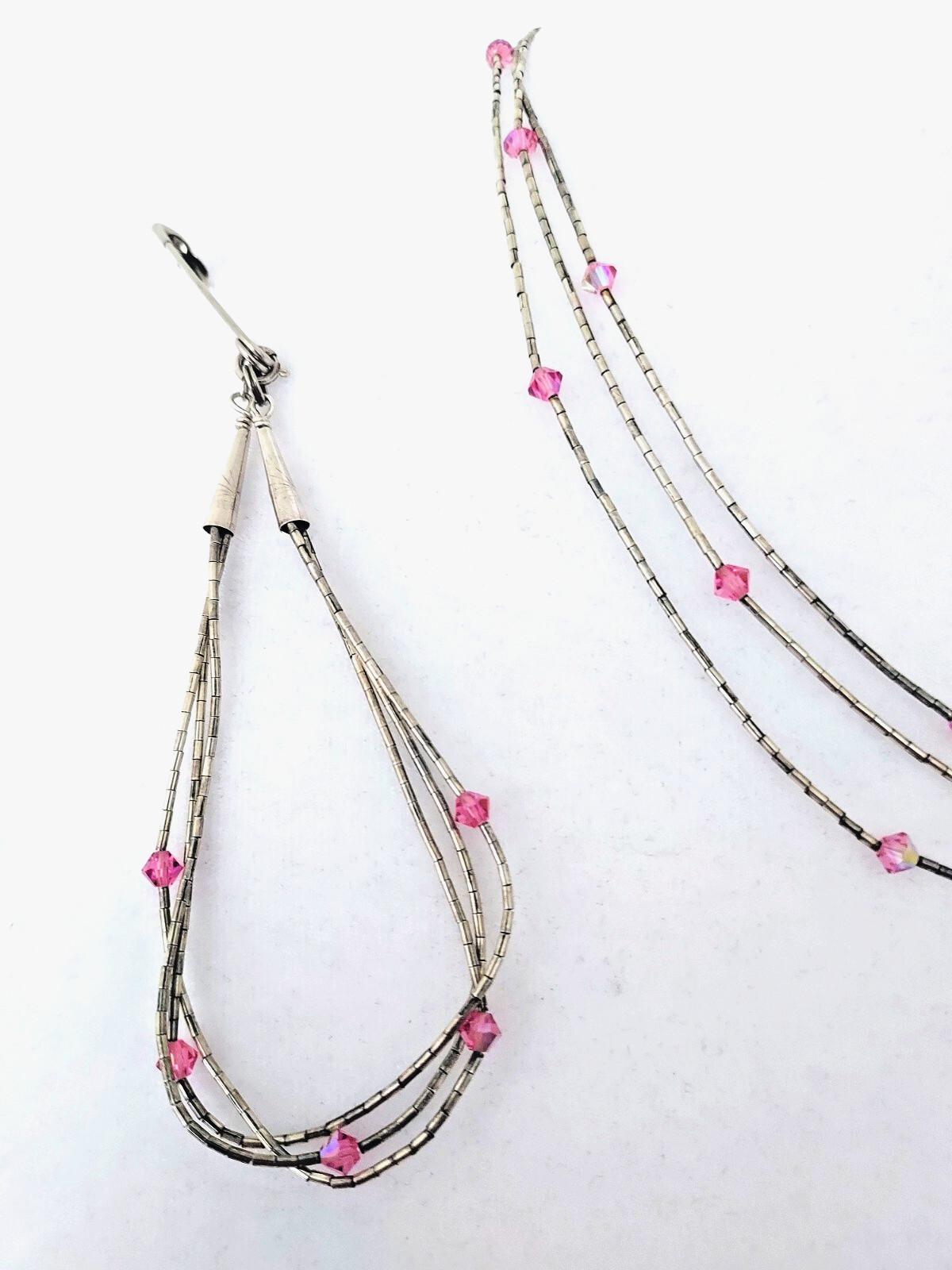 Vintage Silver Necklace & Bracelet 1990’s Pink Crystals Beautiful! 9″ drop