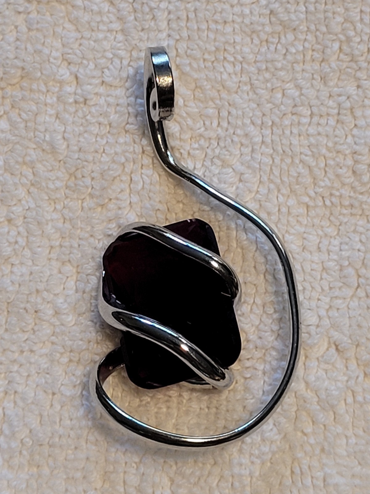 Vintage Stainless Abstract Pendant With Amber Stone 2 In