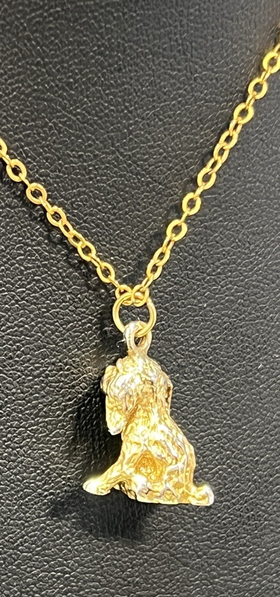 Vintage Cocker Spaniel Dog Pendant Necklace 1/20 Gold Filled 18”Gold Tone .5”