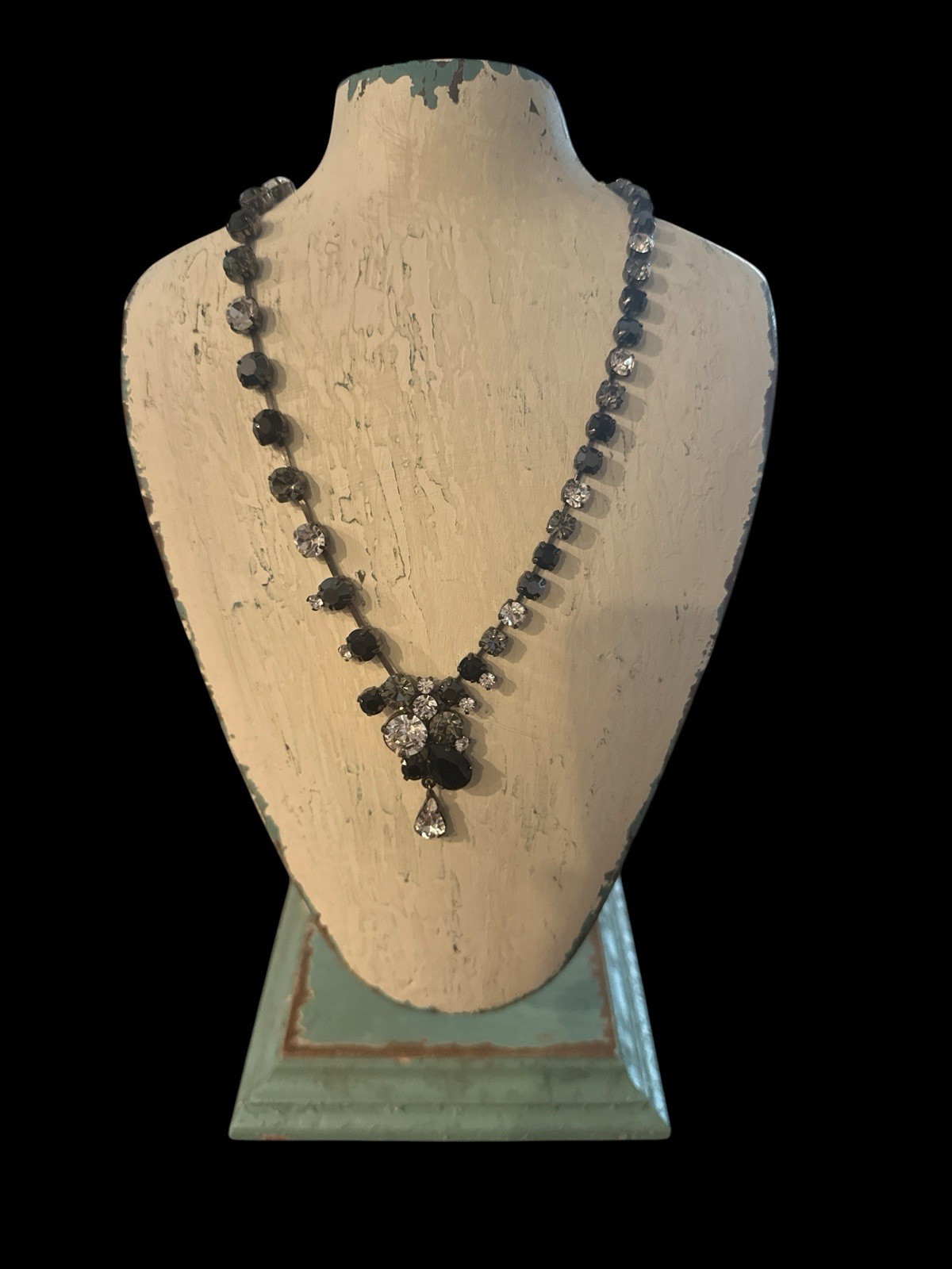 Statement Black & Beaded Rhinestones Beads Necklace & Teardrop 20” Aldo