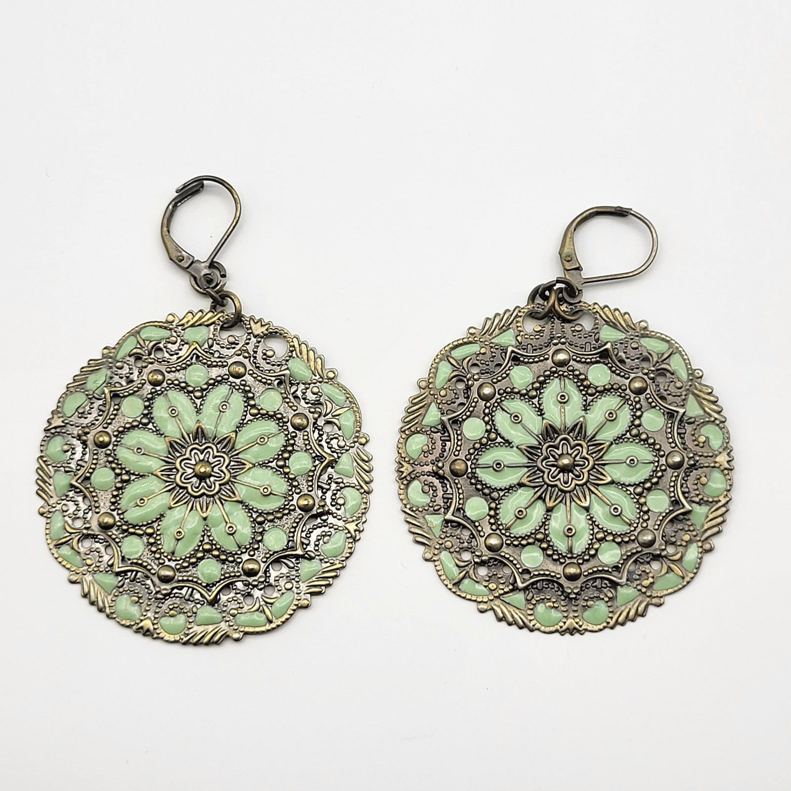 Fabulous bold enamel metal pierced dangle earrings Spring flowers boho