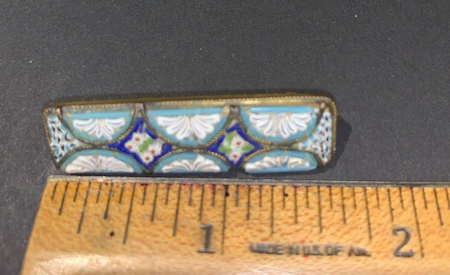 Vintage Italian Micro Mosaic Floral Bar Brooch Pin