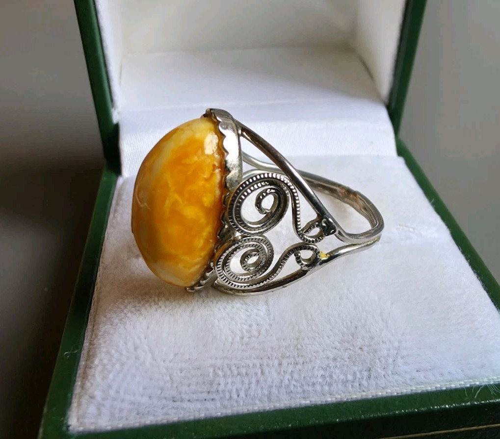 Vintage cupronickel Ring with Amber. USSR Size 7.5