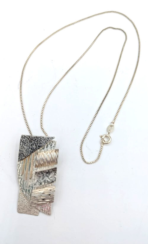 Vintage Statement Pendant Necklace Sterling Silver Modernist Abstract Geometric