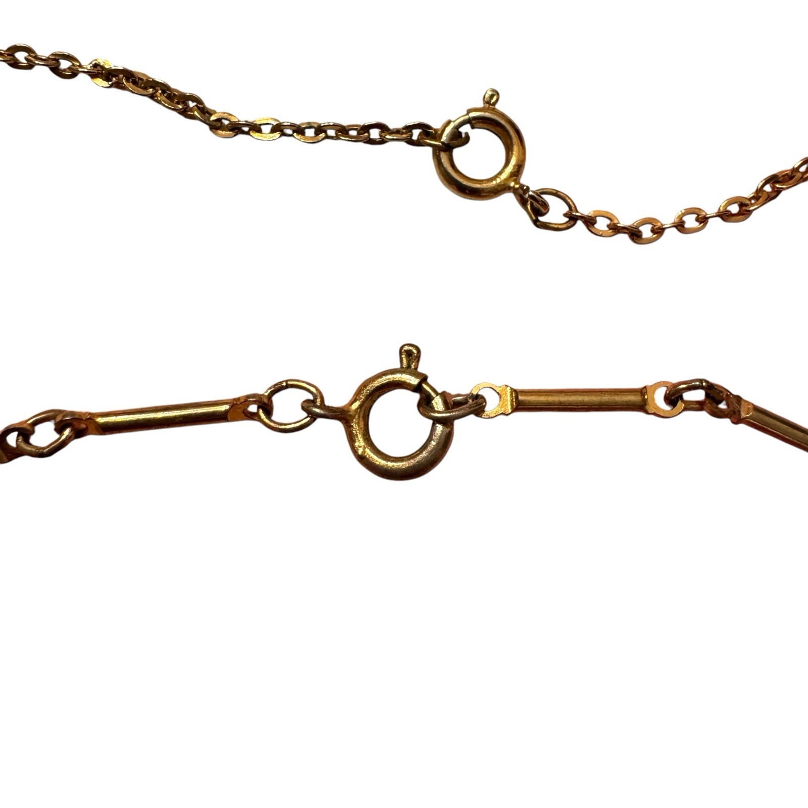 2 Vintage Floral Bead Chain Necklaces Black Orange Gold Tone Metal Dainty
