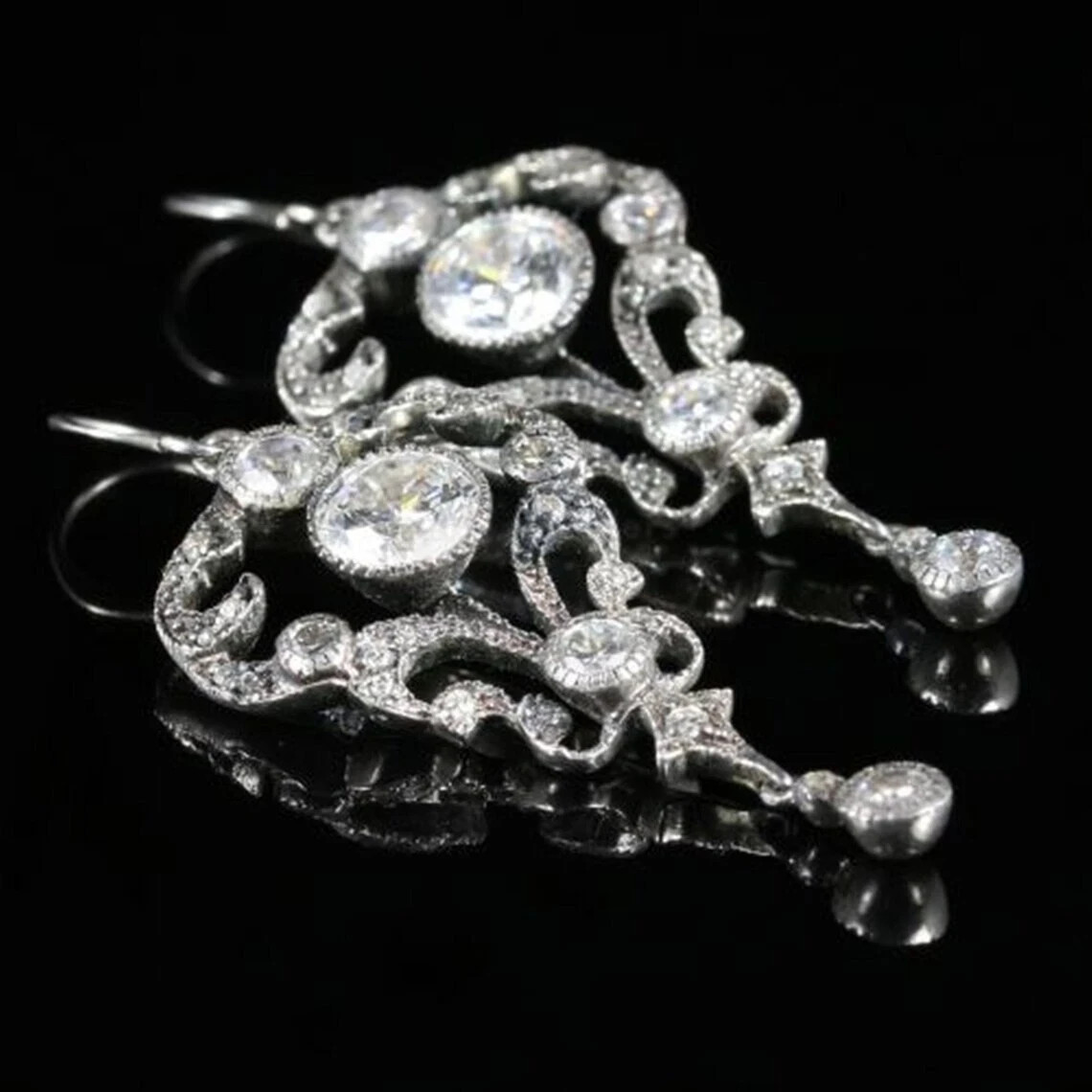Lab Created Diamond Old European Cut Edwardian Wedding 925 Silver Gift Earrings