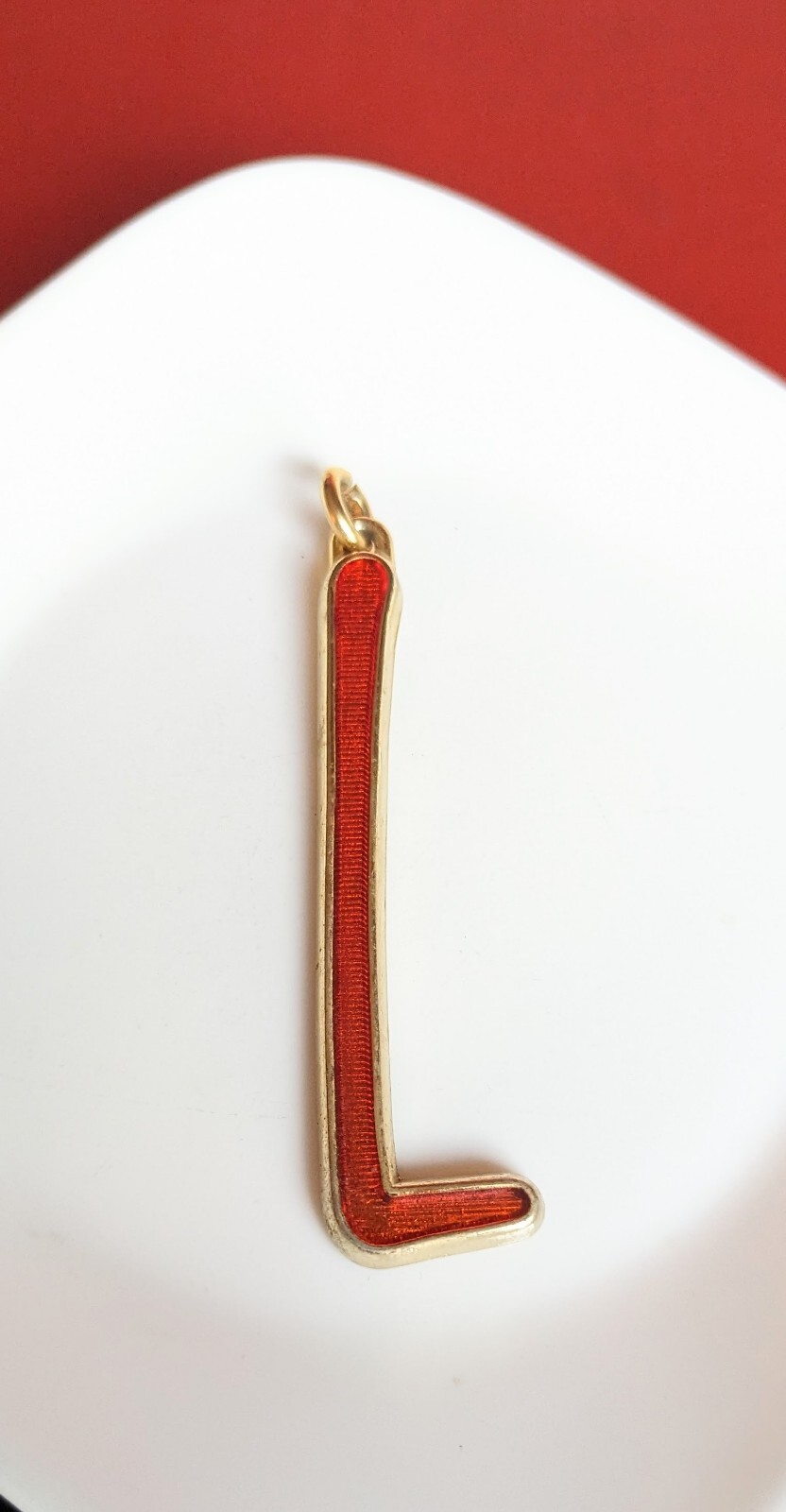 Hallmark 4″ Charm Letter L Initial Pendant Ornament Gold Tone RED Enamel