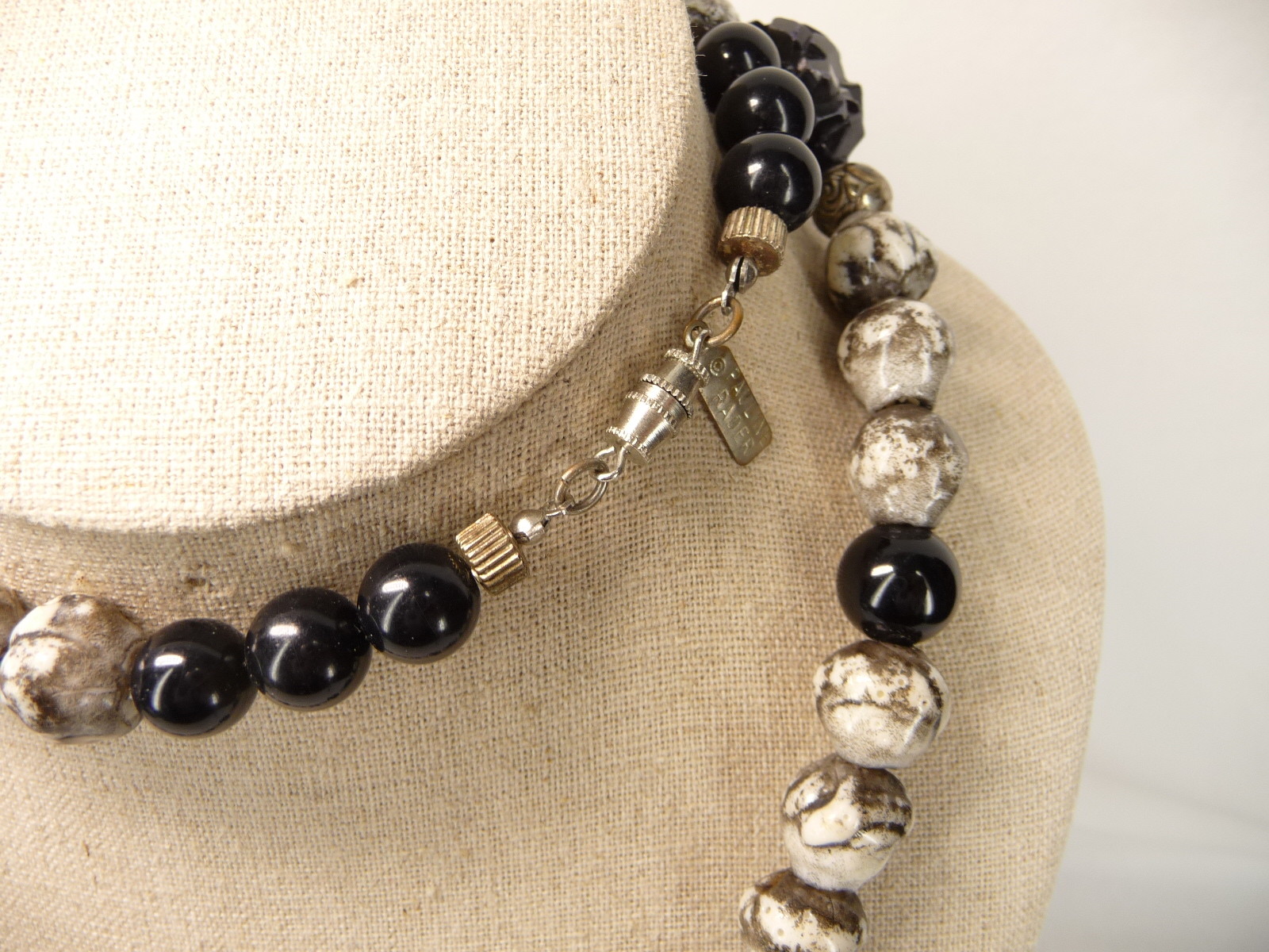 Vintage Pauline Rader Signed Black White and Gray Modernist Necklace USA Seller