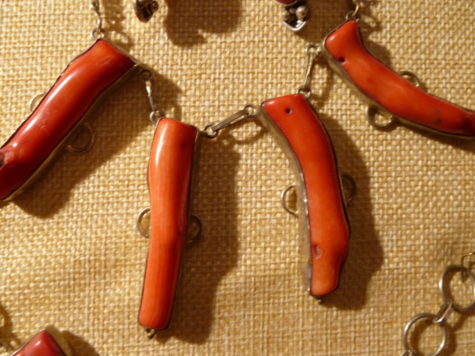 Contemporary Branch Raw Coral Necklace Bracelet Earrings Set On Sterling Silver