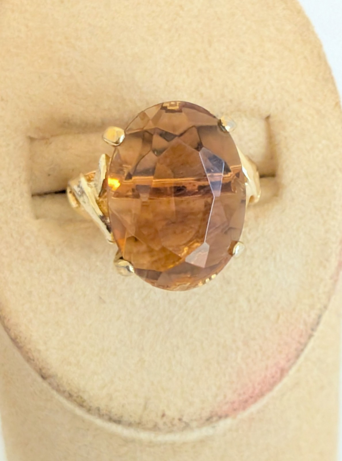 Beautiful Vintage Signed Sarah Coventry Gold Tone Amber Ring Sz 5.5