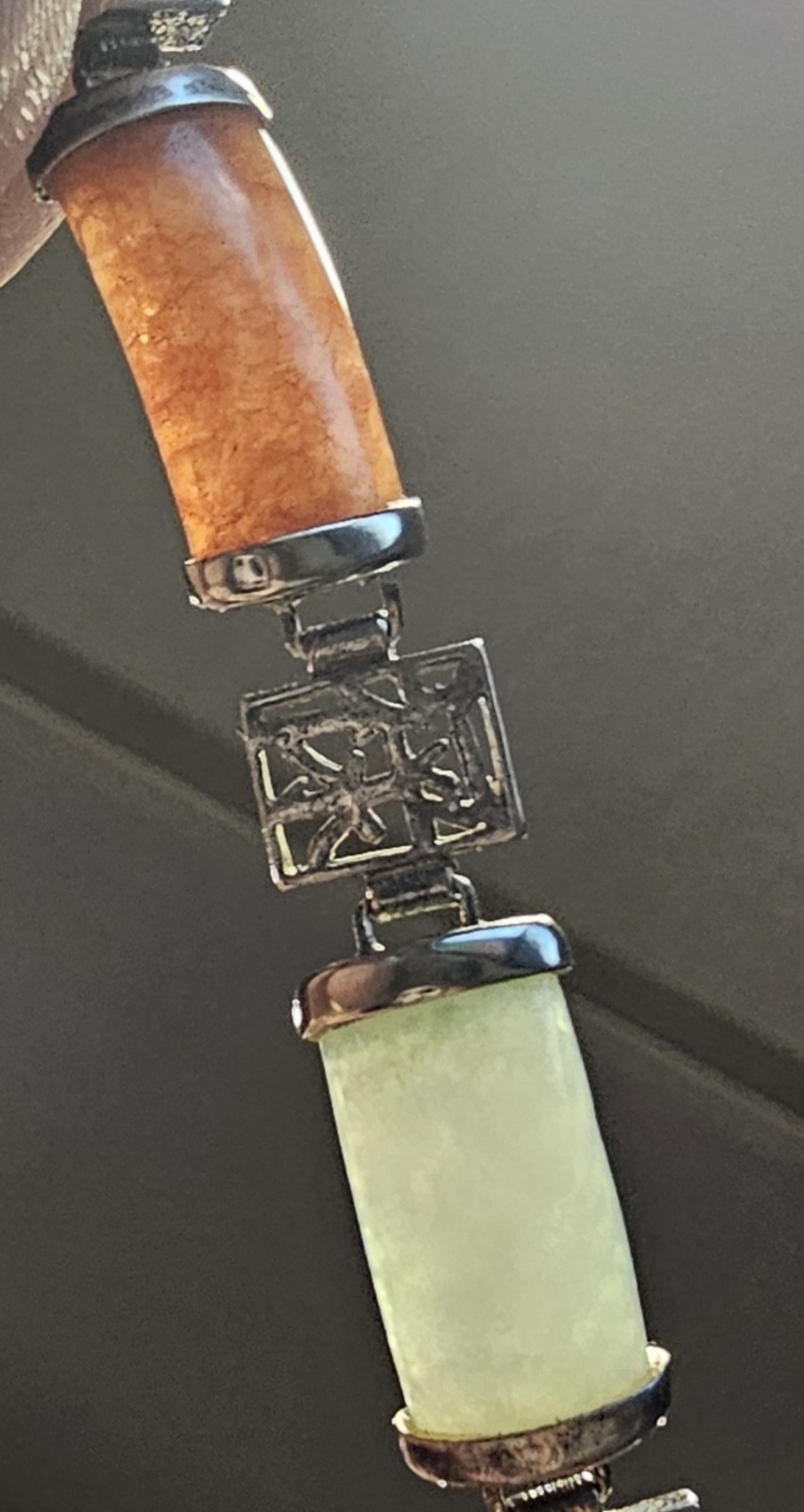 Vintage CFJ Manufacturing 925 Sterling Silver Jade, Black Onyx & Carnelian…