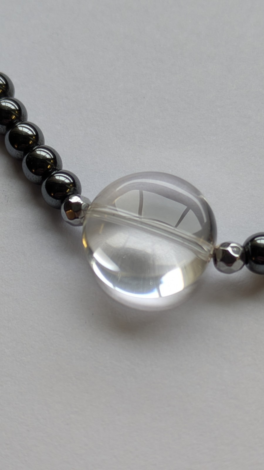 Vintage 925 Sterling Silver Hematite Bead & Glass Necklace Sz 17