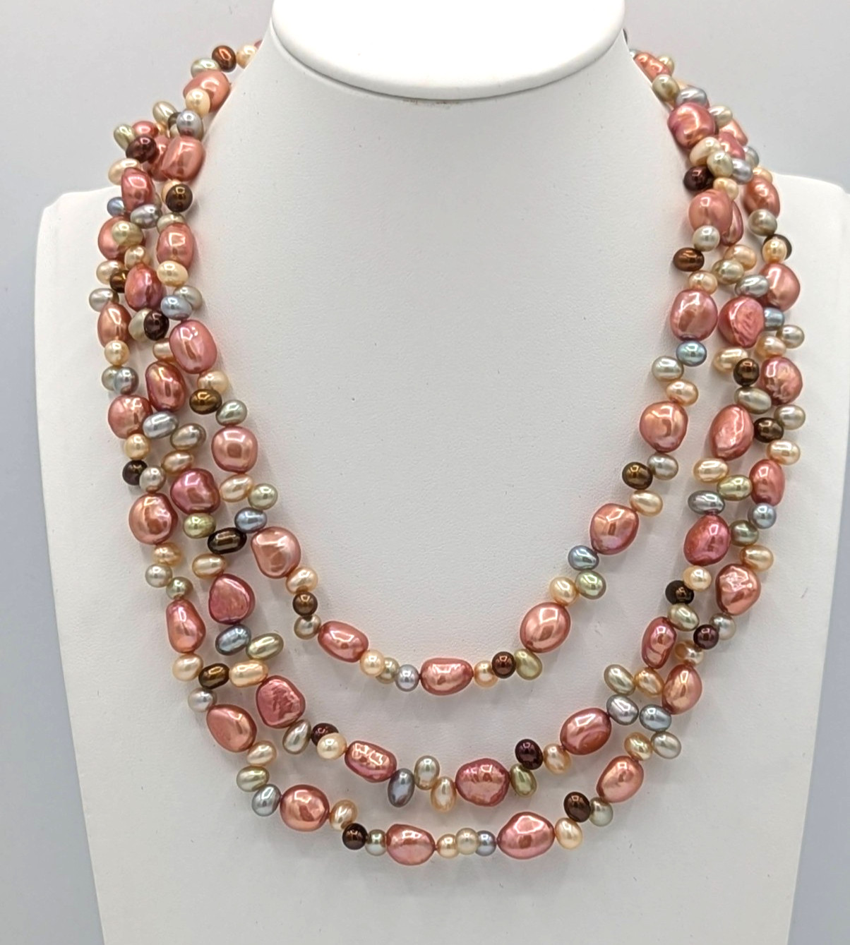 Baroque Freshwater Pearl Necklace Multicolor Pastel Beads Long 52″ Summer