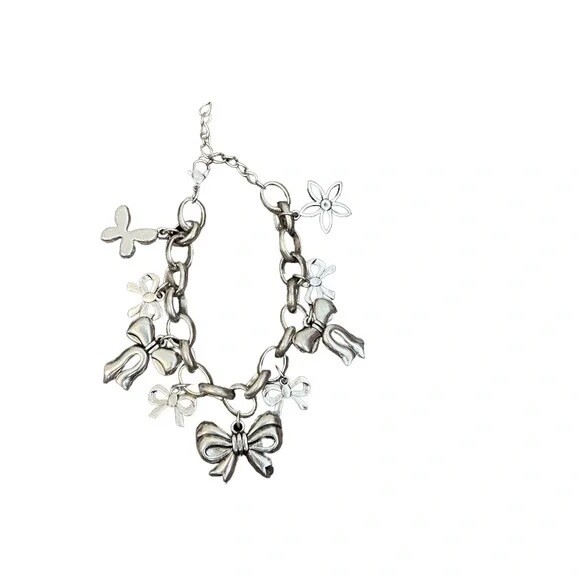 Vintage Bowknot Silver Plated Pendant Bracelet