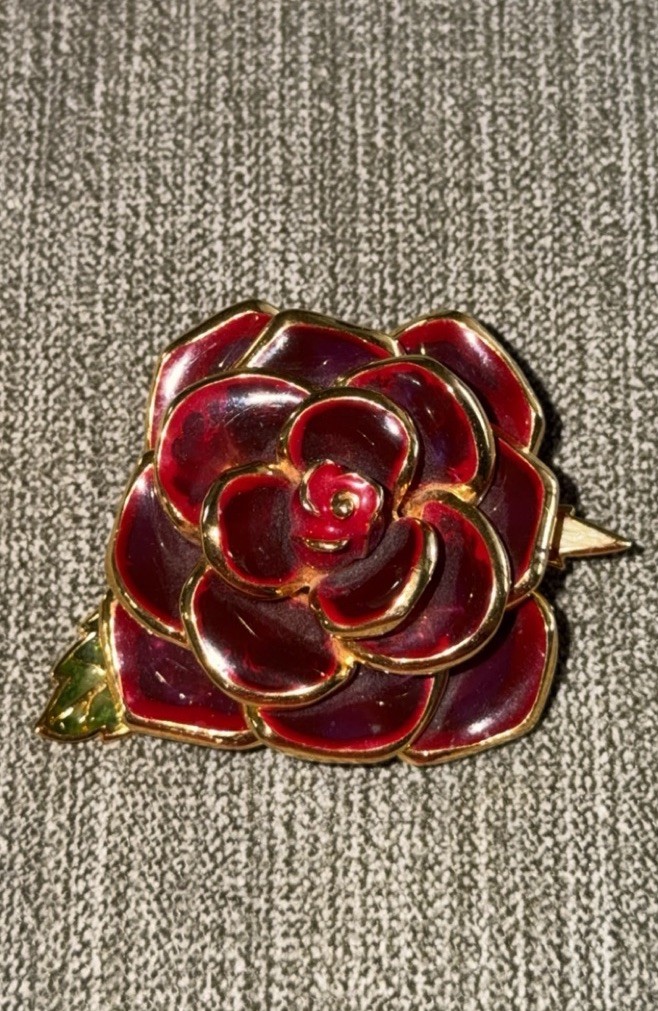 Joan Rivers Plique A Jour Rose Brooch