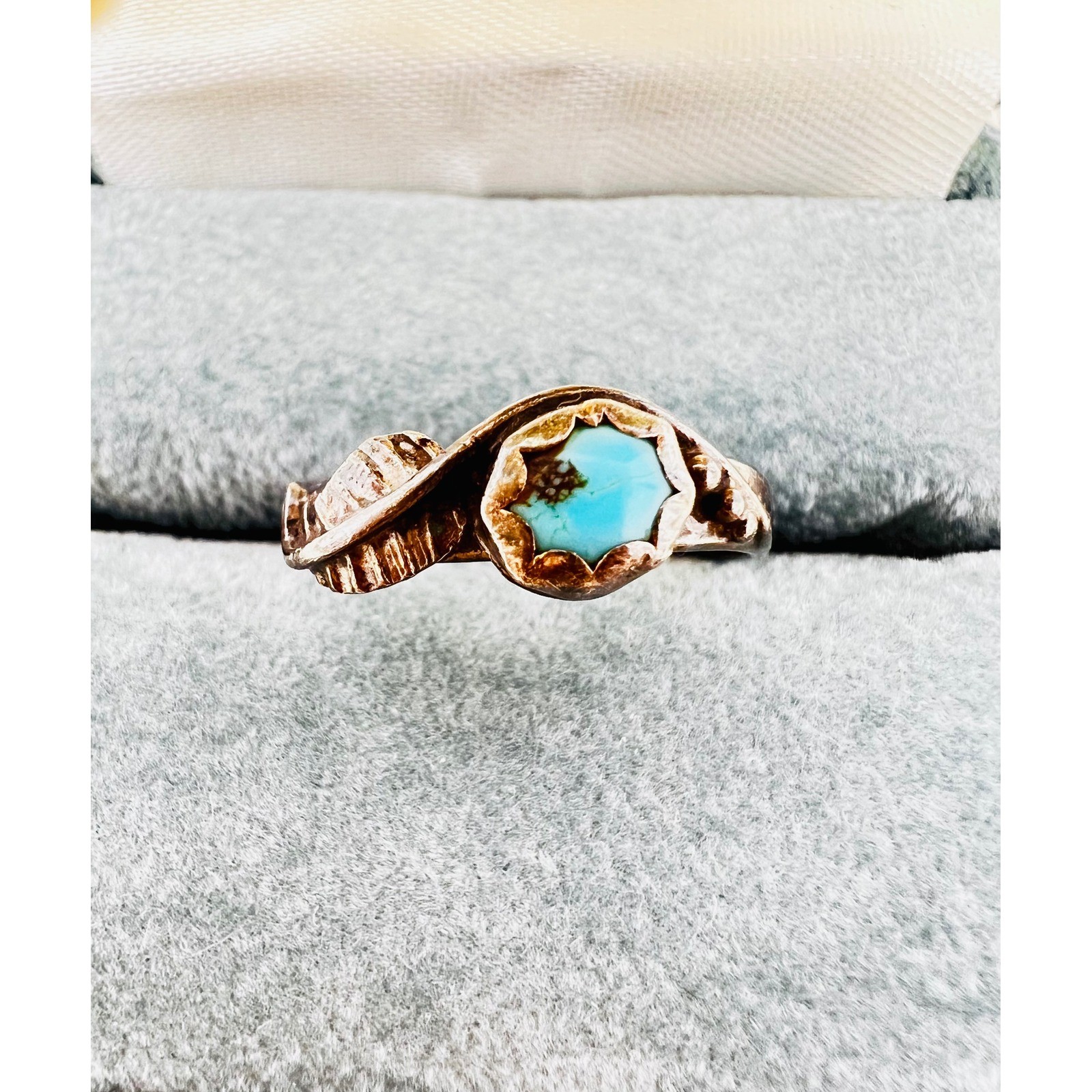 Vintage Sterling Silver Navajo Turquoise Leaf Bypass Ring Southwestern Size 8