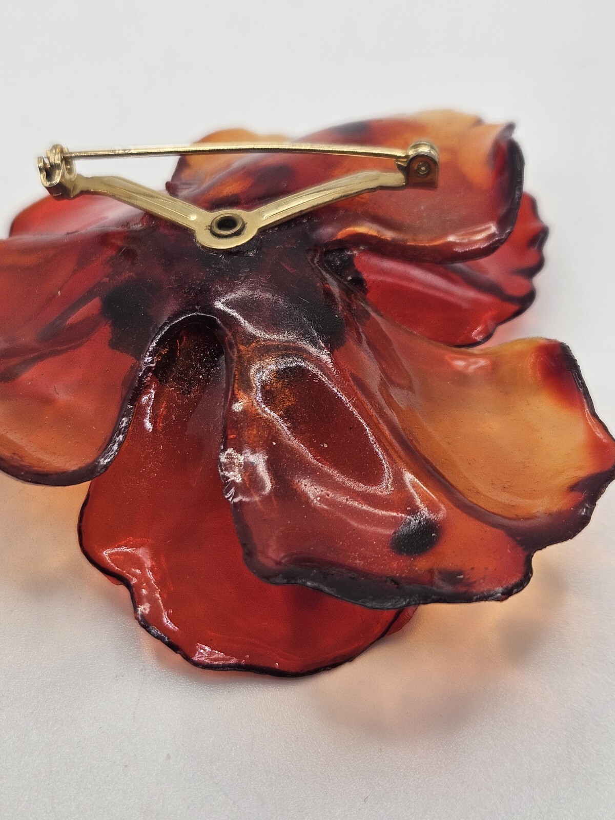 Vintage Orange Lucite Acetate Acrylic Topaz Rhinestone Flower Brooch Pin