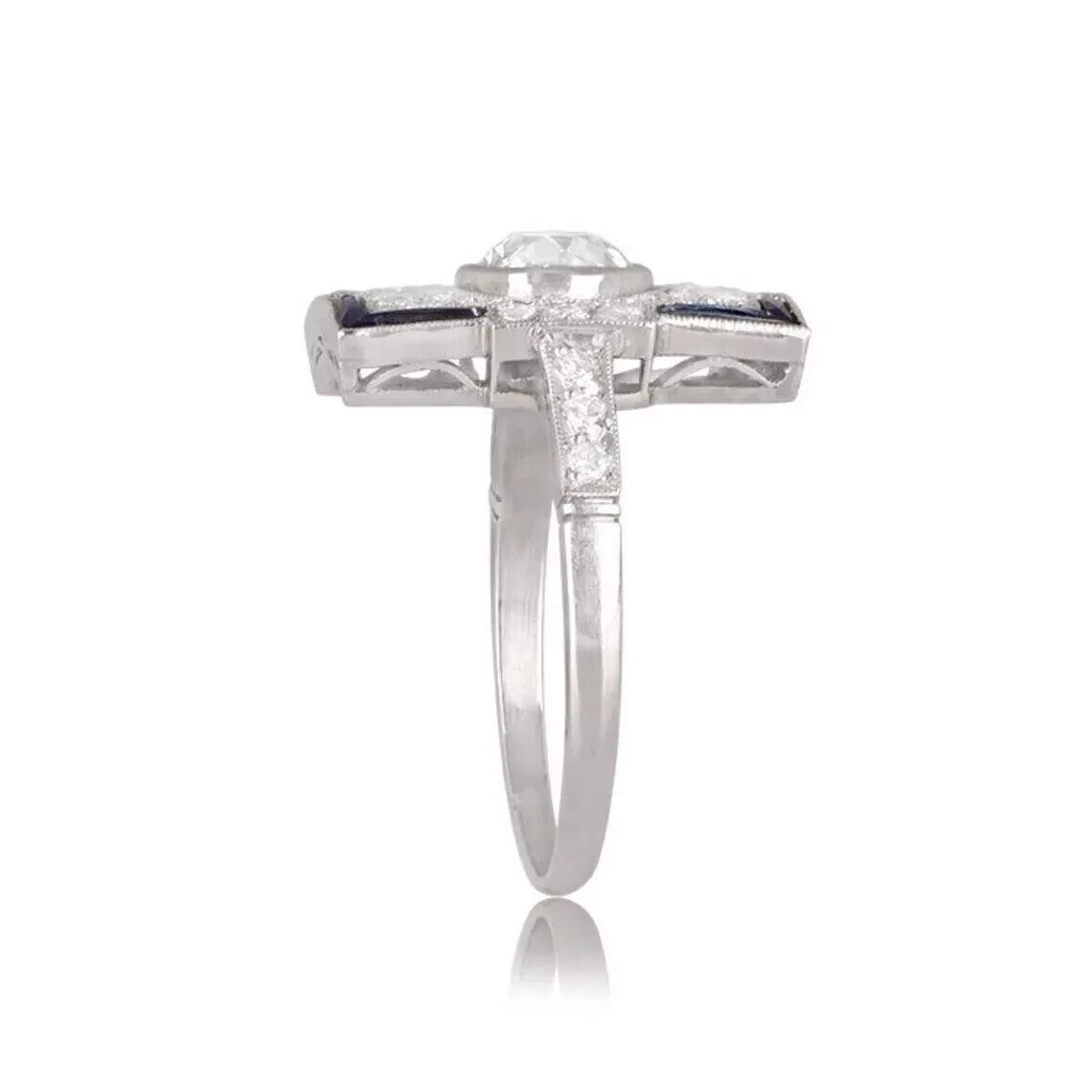 Art Deco Style Lab Created Diamond Cocktail Wedding 14K White Gold Finish Ring