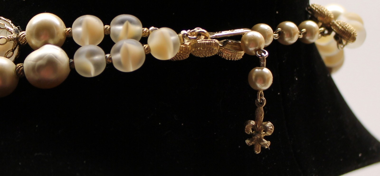 Vtg Vendome Double Strand Mixed Beads Necklace Bicone Polymer Frosted Faux Pearl