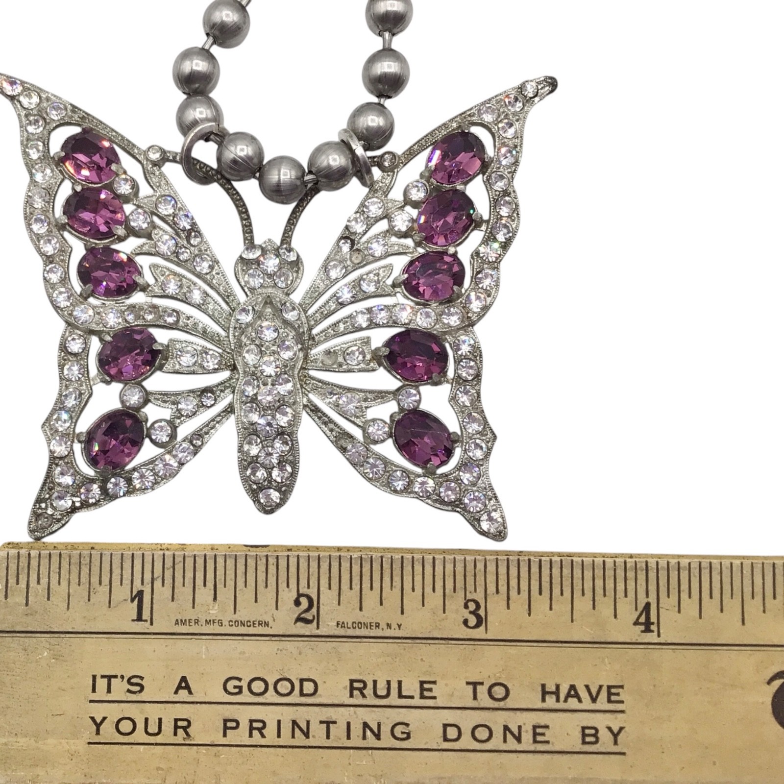 Vintage Art Deco Butterfly Pendant Necklace, Statement Assemblage 28″ Read