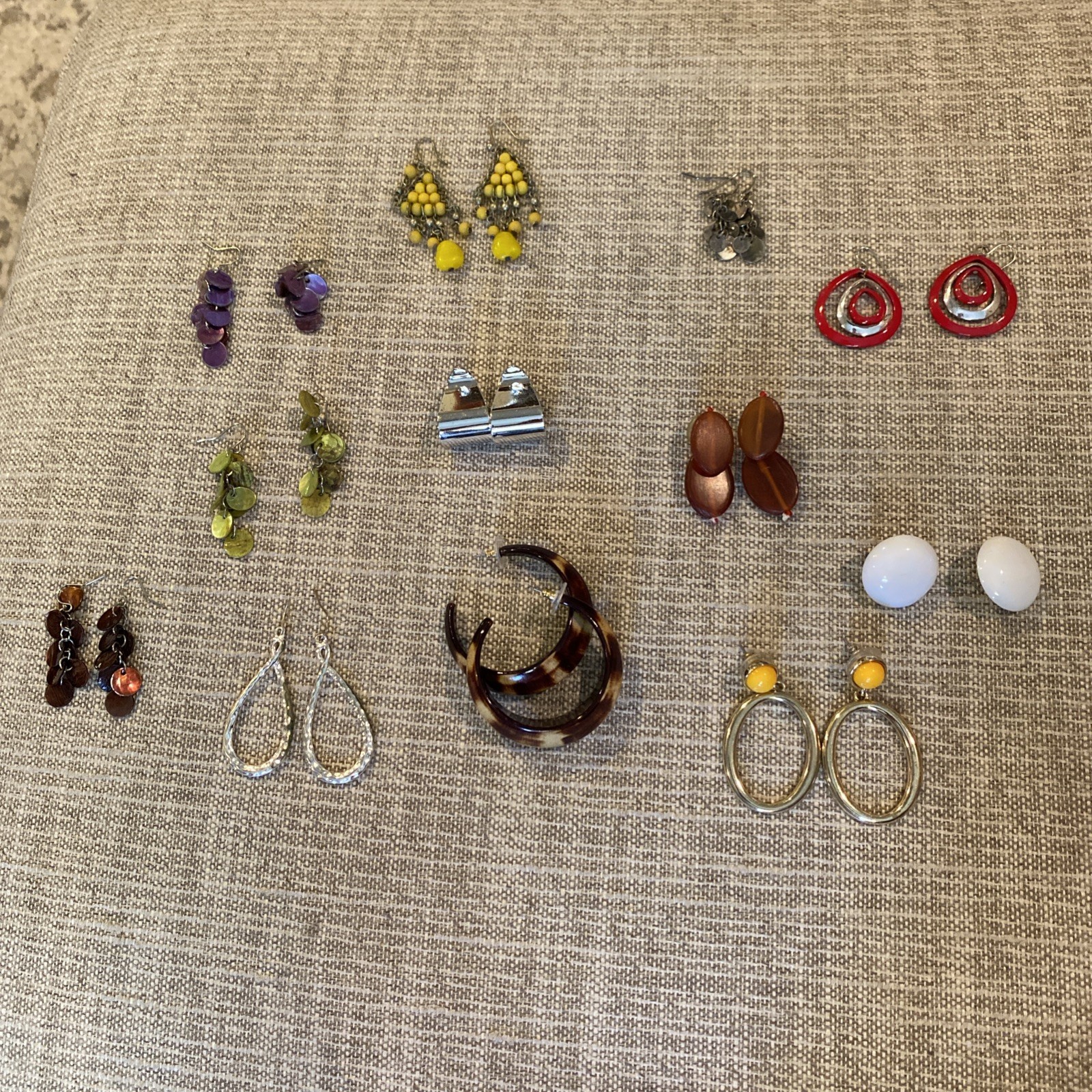 Vintage Pierced Earrings Lot Of 12 Pairs Various Lengths Styles Material