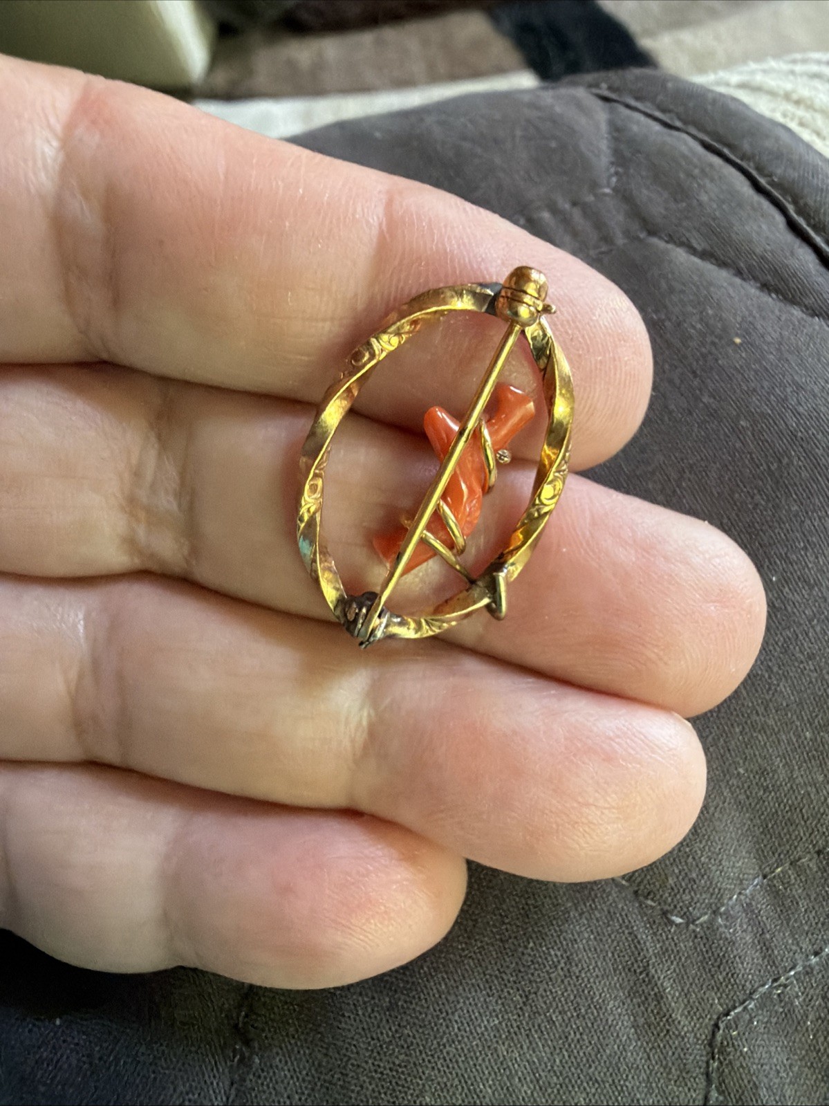 Vintage Rosy Gold Fill Coral Branch Interwoven Scroll Work On Metal