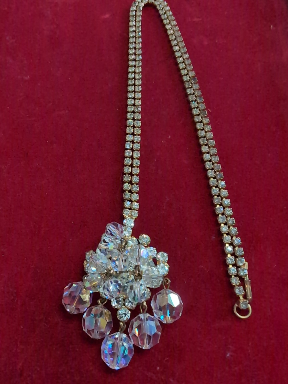 Vintage D&E JULIANA ab rhinestone Crystal cluster 26″ NECKLACE 2″Brooch/Pendant