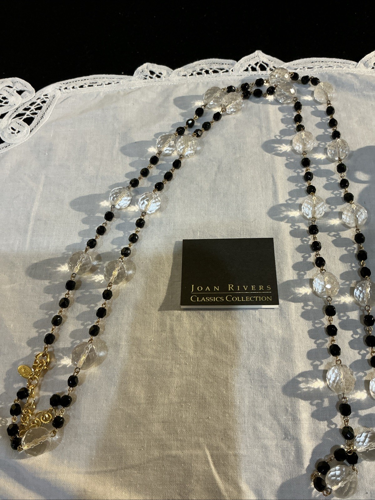 Joan Rivers Czech Republic Black & Clear Faceted Beaded Necklace Gold Tone