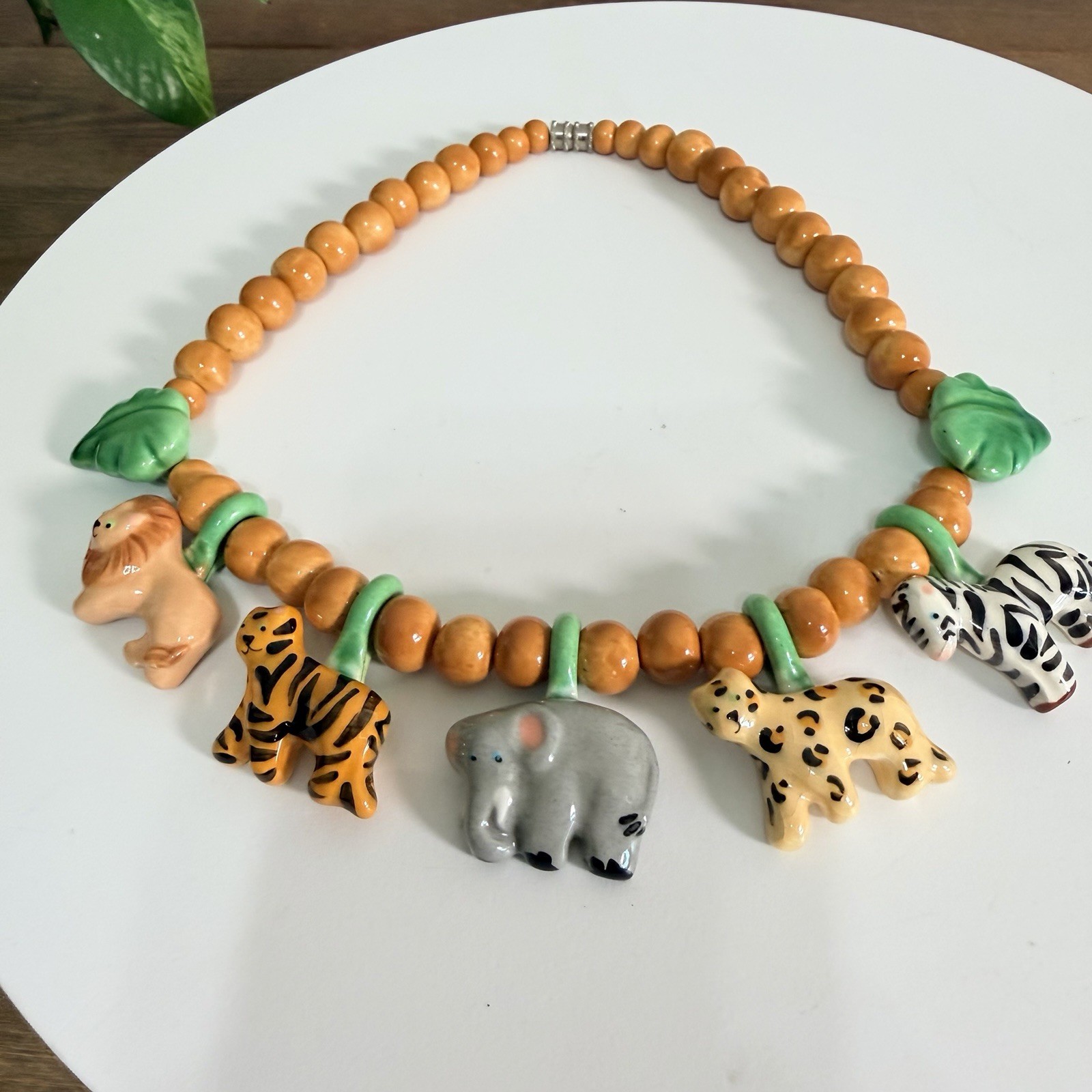 1981 FLYING COLORS Safari Animal Ceramic Necklace Jungle Maximalist Statement