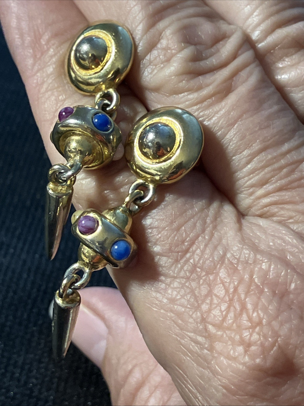 Gold Tone Earrings Pierced Cabochon Stones Stambouli Style