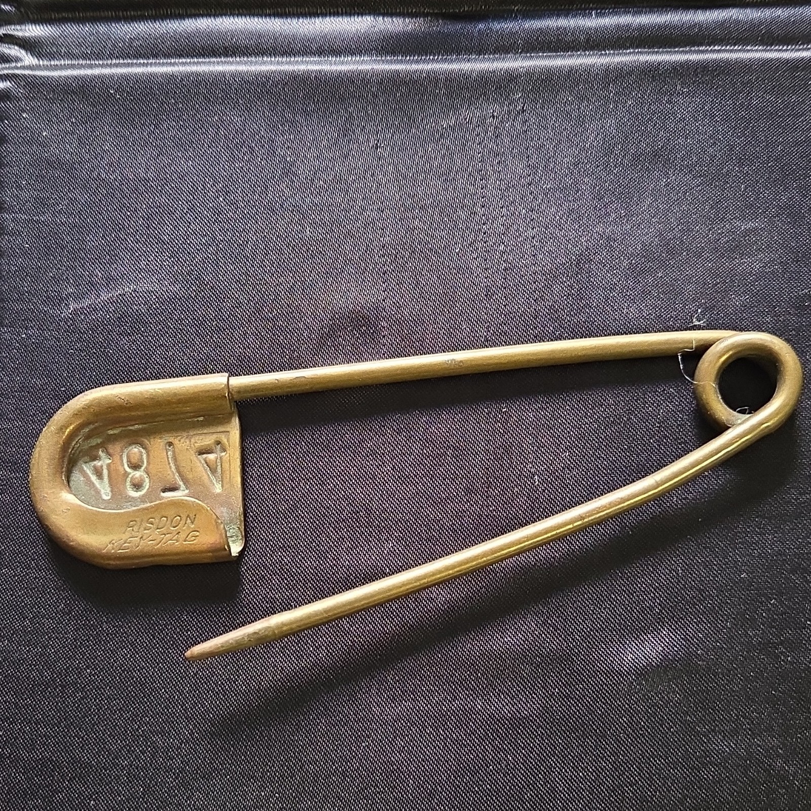 Gold Tone Signed Safety Pin Marked “V87” “HUDSON” “MFG” w/ Stamped Markings