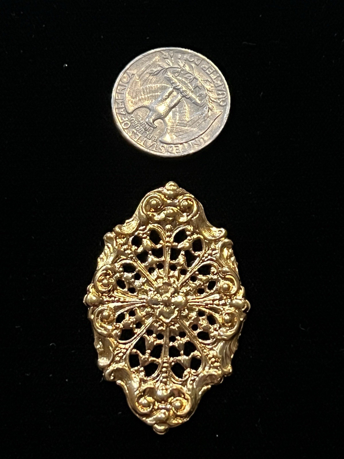 Large Vintage Gold Plated Brass Stamping for Jewelry Design NOS 22K Gold Plated