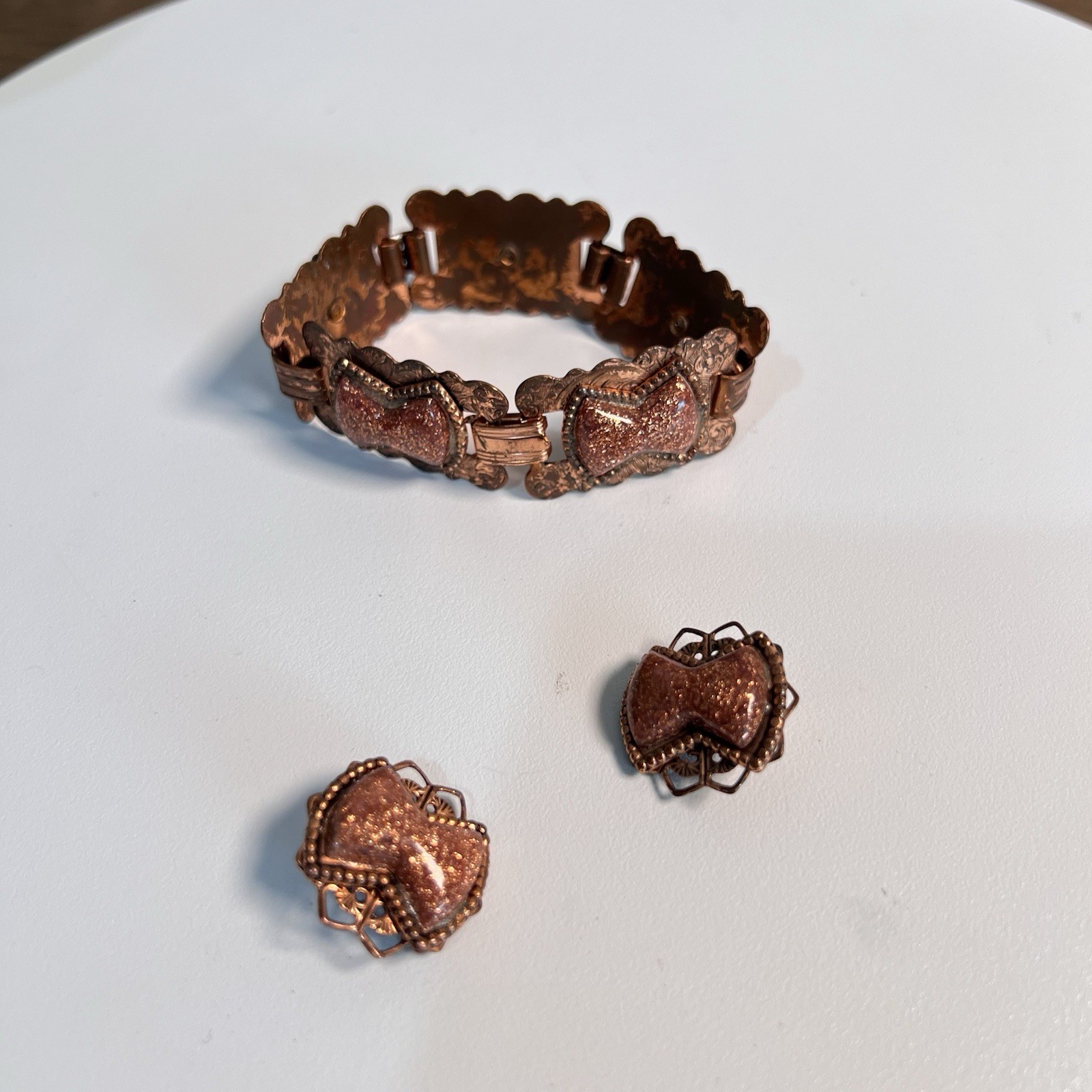 Vintage Copper Glitter Confetti Bracelet & Earrings Set