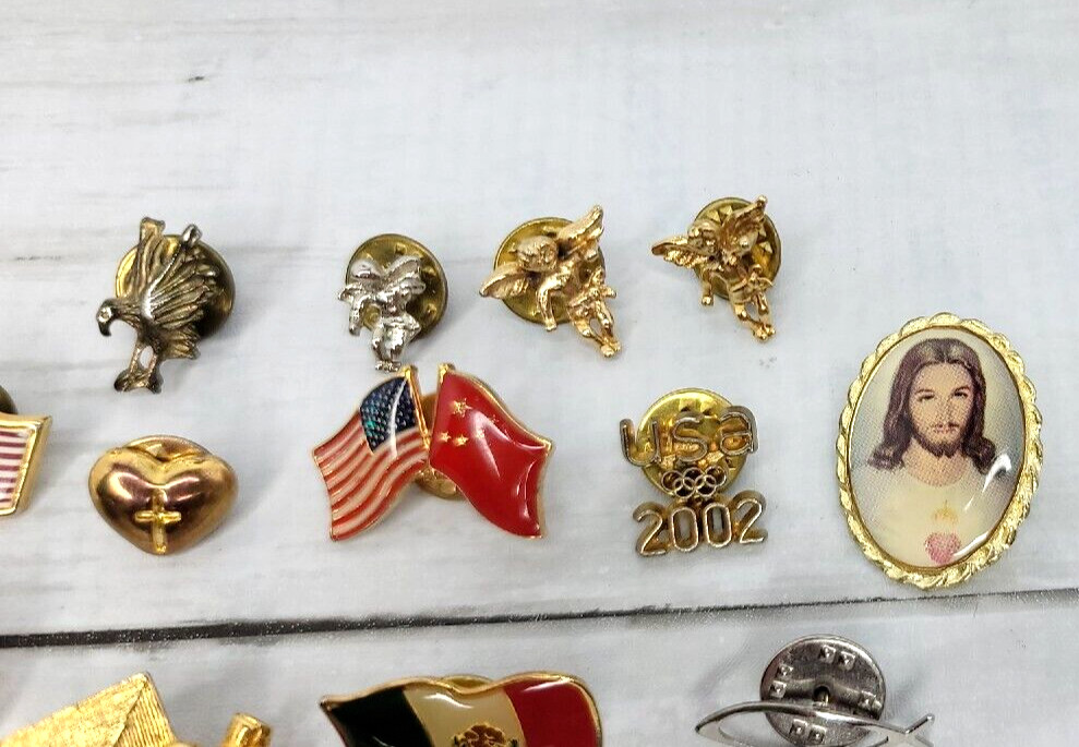 Vintage Lapel Pin Tie Tack Lot 17 Pieces American Flag Cherub Angel Graduation