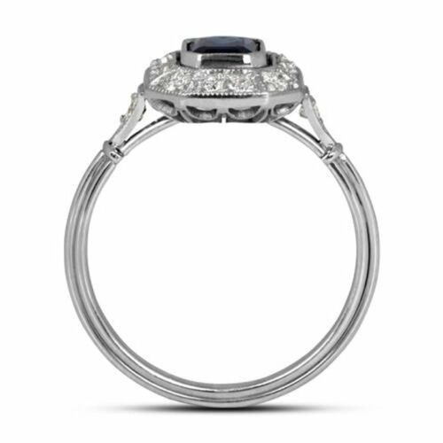3.40 Ct Natural Blue Sapphire Art Deco Vintage Wedding Ring 925 Sterling Silver