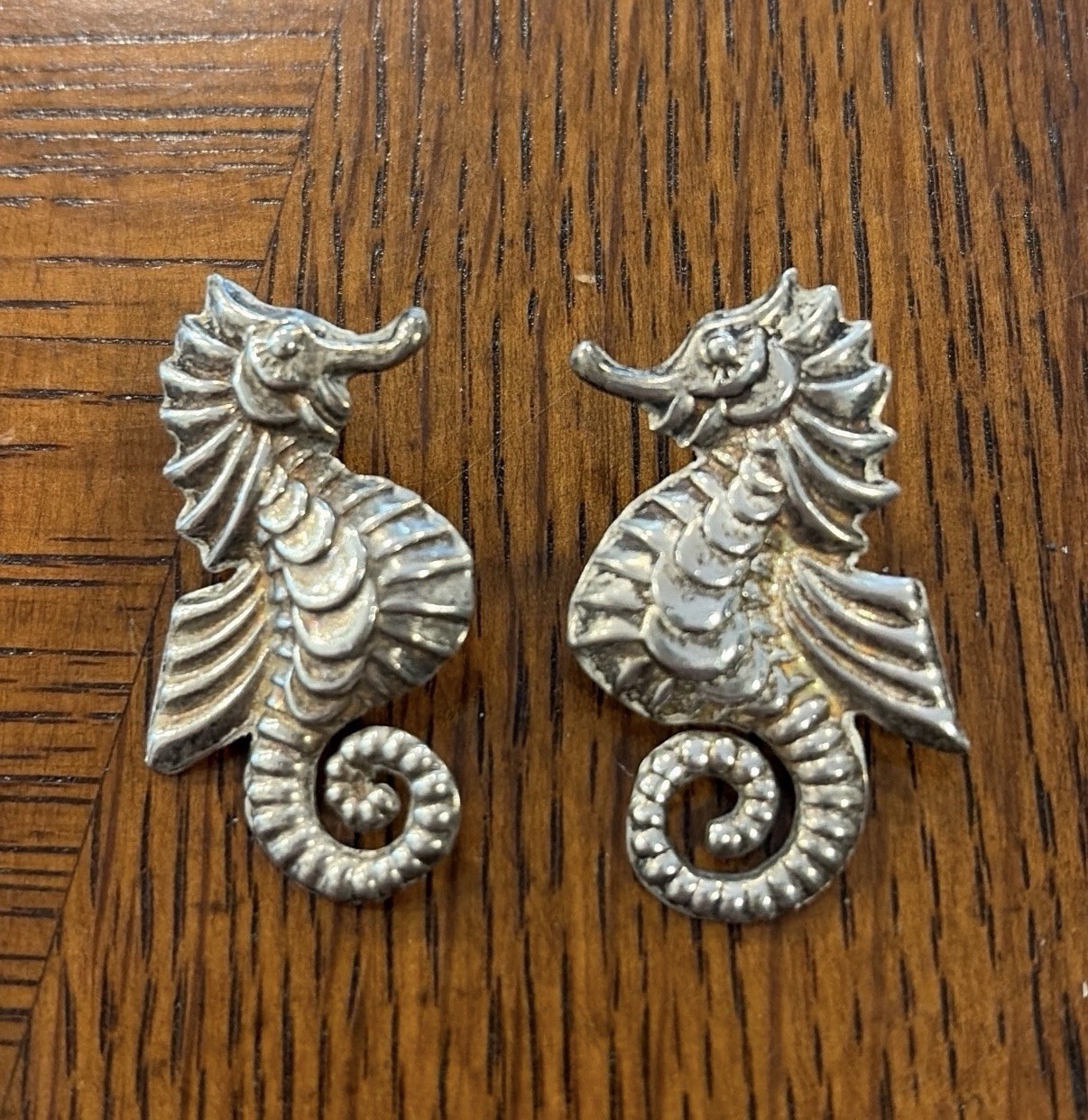 Vintage Sterling Silver Seahorse Earrings Flaw See Pics Not Visible From Front