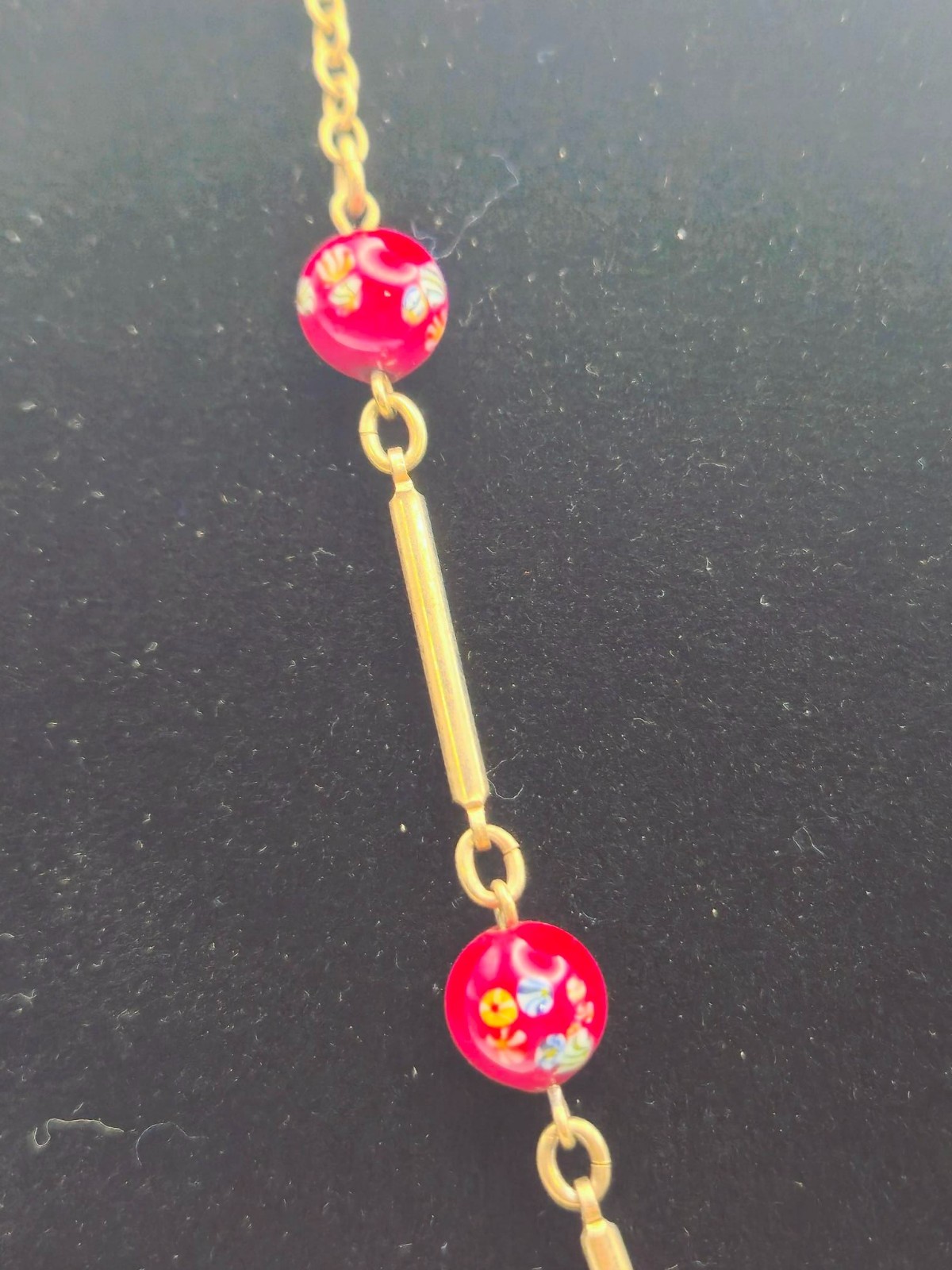 VINTAGE Sarah Coventry Red Murano Glass Beaded Goldtone Necklace Tassel Pendant