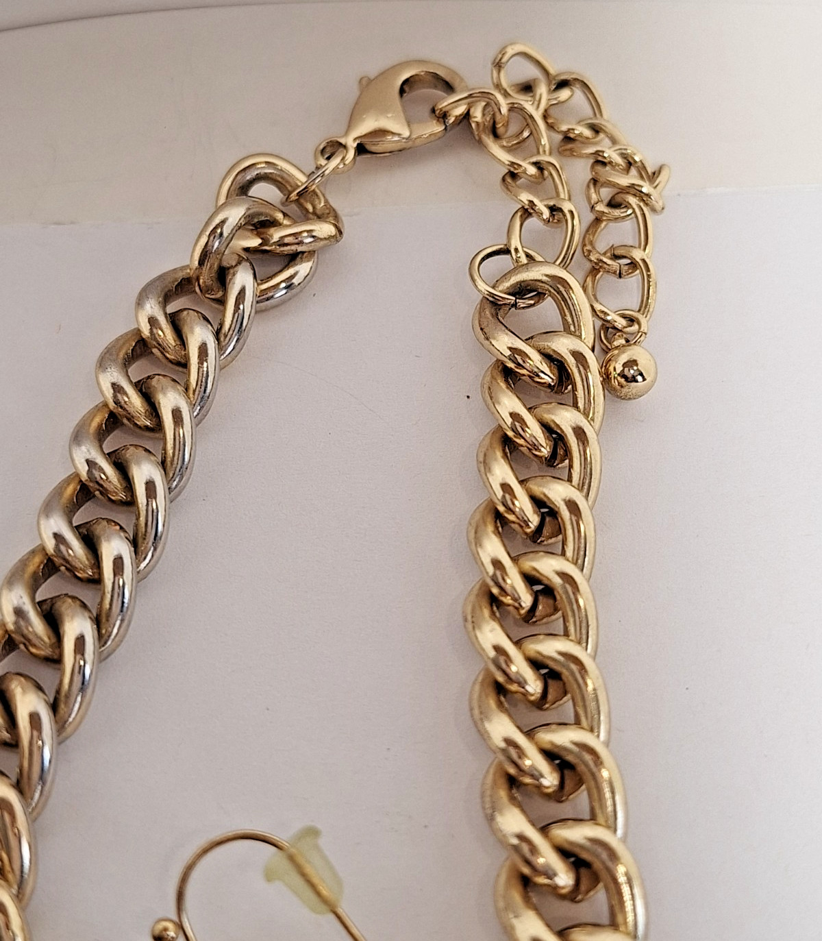 Vintage Yellow Stones & Gold-Toned Chunky Chain Statement Necklace & Earring Set