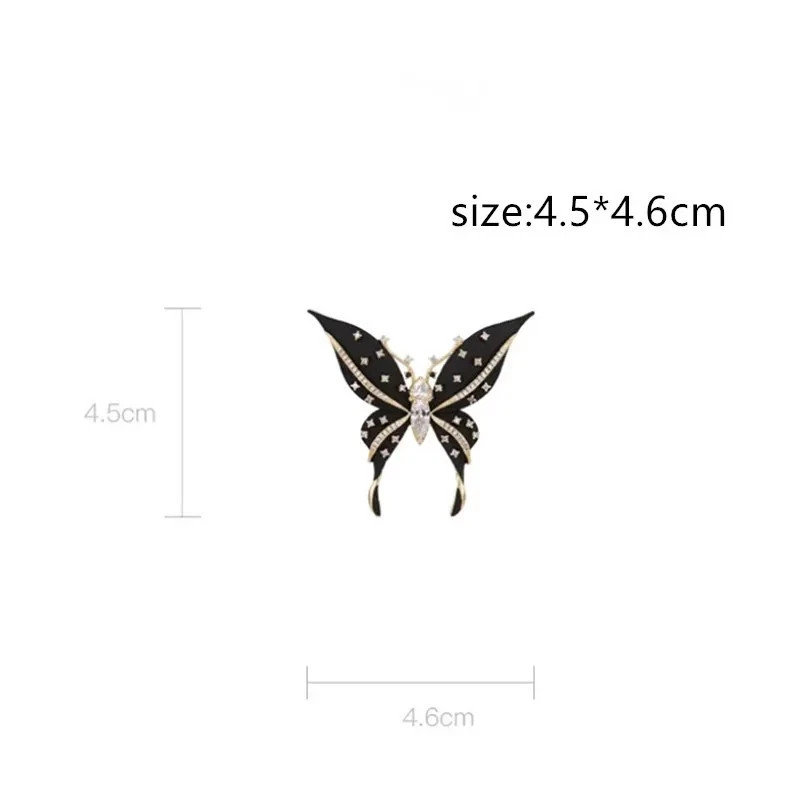 Vintage Black Enamel Butterfly Brooch Gold Tone Crystal Rhinestone Pin