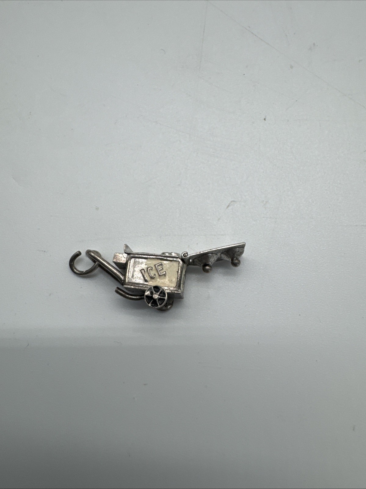 Vintage Sterling 3D Movable Love & Luck Enamel Ice Cream Cart Bracelet Charm 1.5