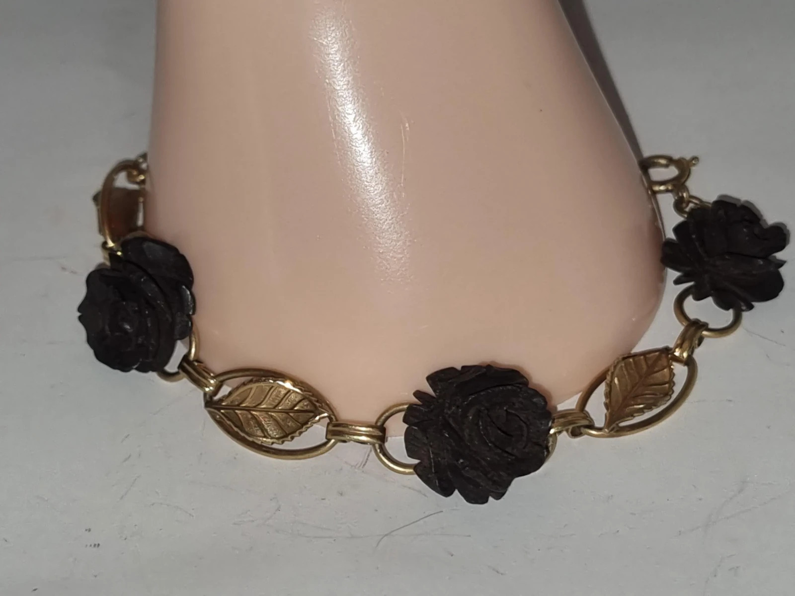 Vintage 12k Gold Filled Black Rose Bracelet Brooch Set c1960s USA made see Video