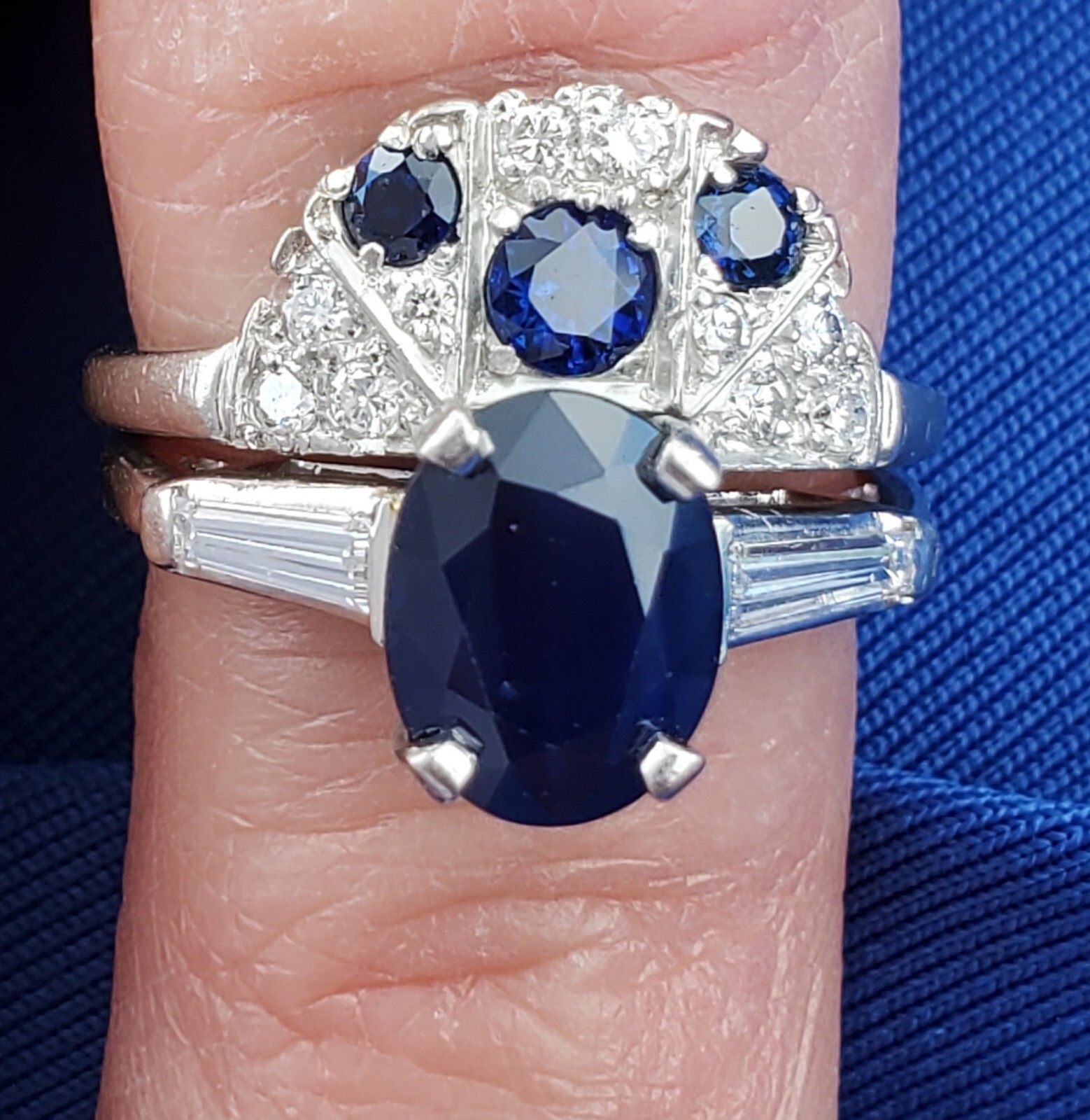 EARTH MINED SAPPHIRE DIAMON Deco Wedding Band Unique Vintage SOLID PLATINUM Ring