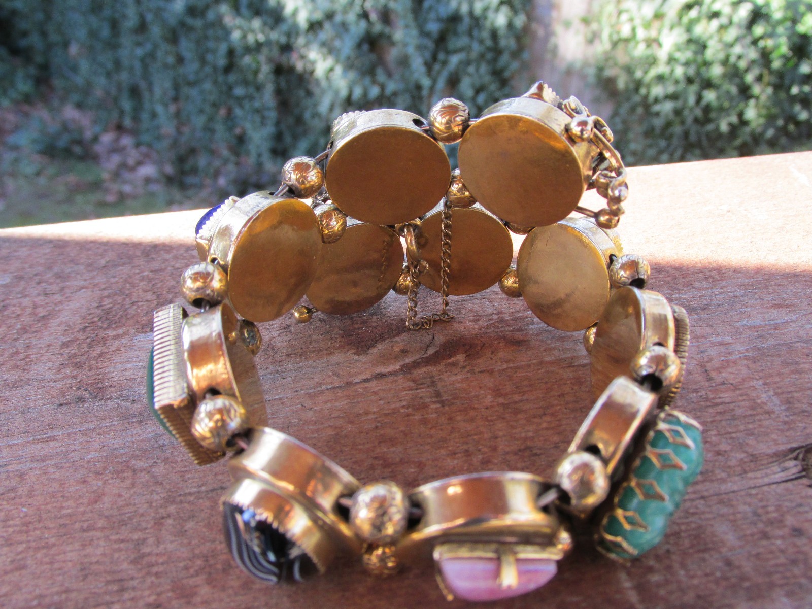 Victorian revival 1940s Jewel Tone Glass Cabochon wrap Bracelet, Snake Motif
