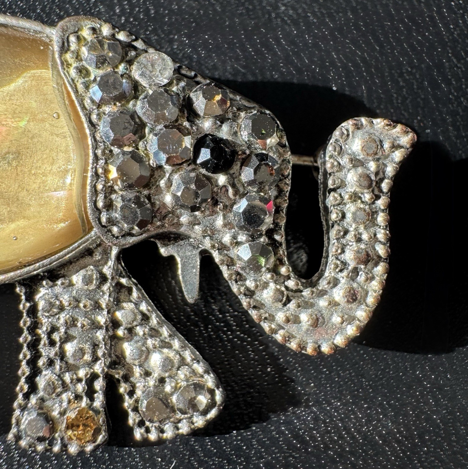 Vintage Signed KC Kenneth Cole Rhinestone Elephant Brooch Pin Silver Tone