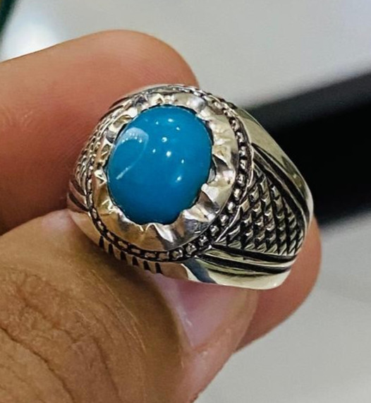 Men Turquoise Ring, Natural Feroza Stone, Handmade Ring, Muharam Al Haram Gift