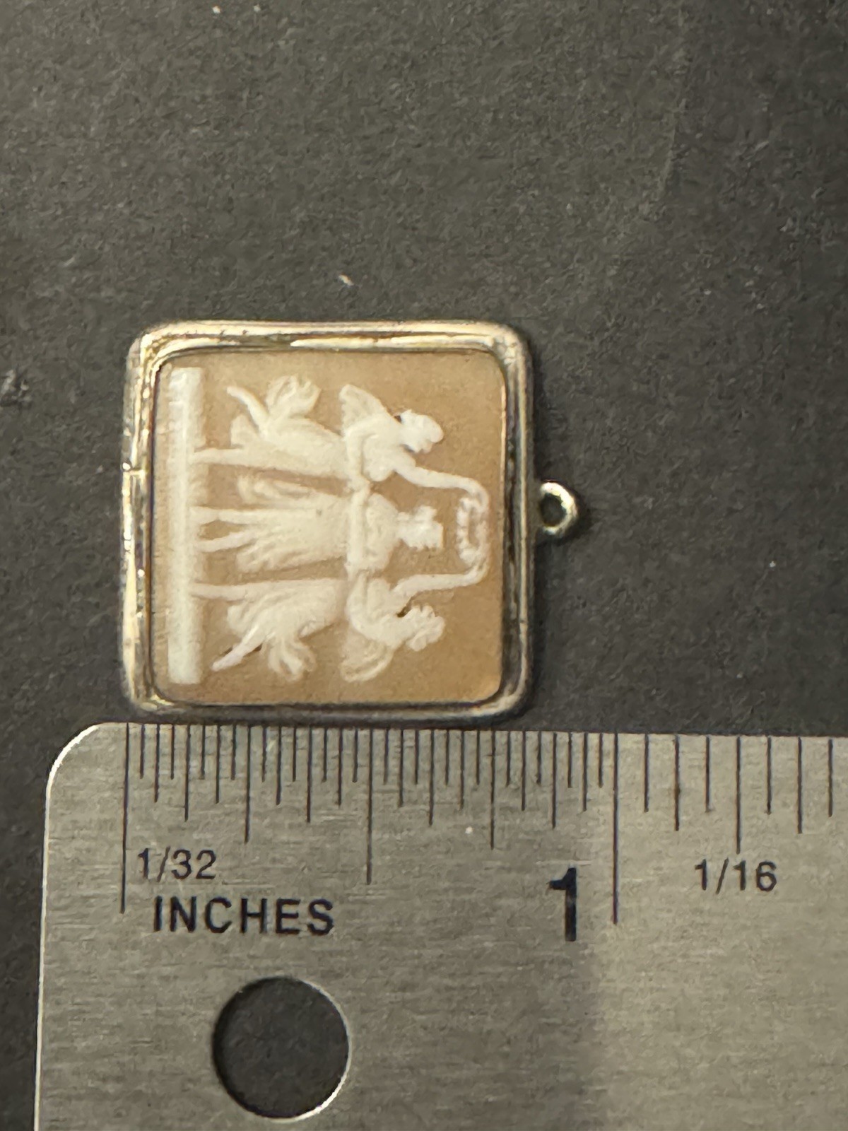 Vtg 800 Silver 3 Graces Cameo Unique Square Pendant Fine Jewelry Carved Stone