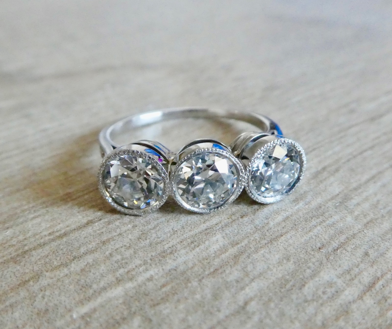 1920’s Antique Deco Old European Cut Diamond Platinum Bezel Milgrain Ring