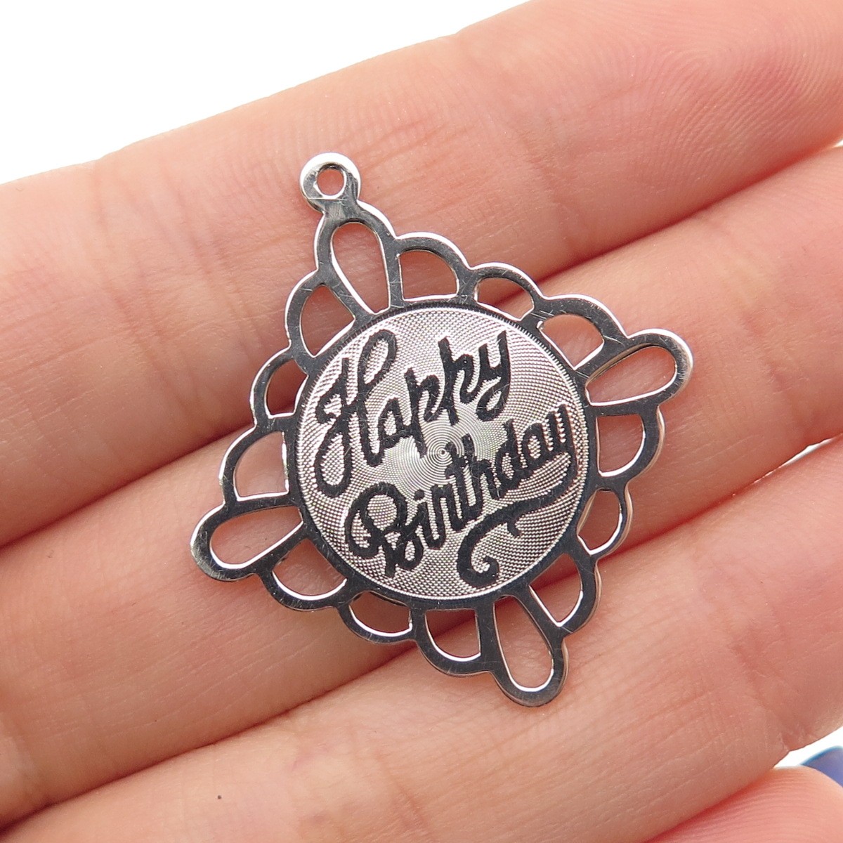 CROWN 925 Sterling Silver Vintage Happy Birthday Charm Pendant