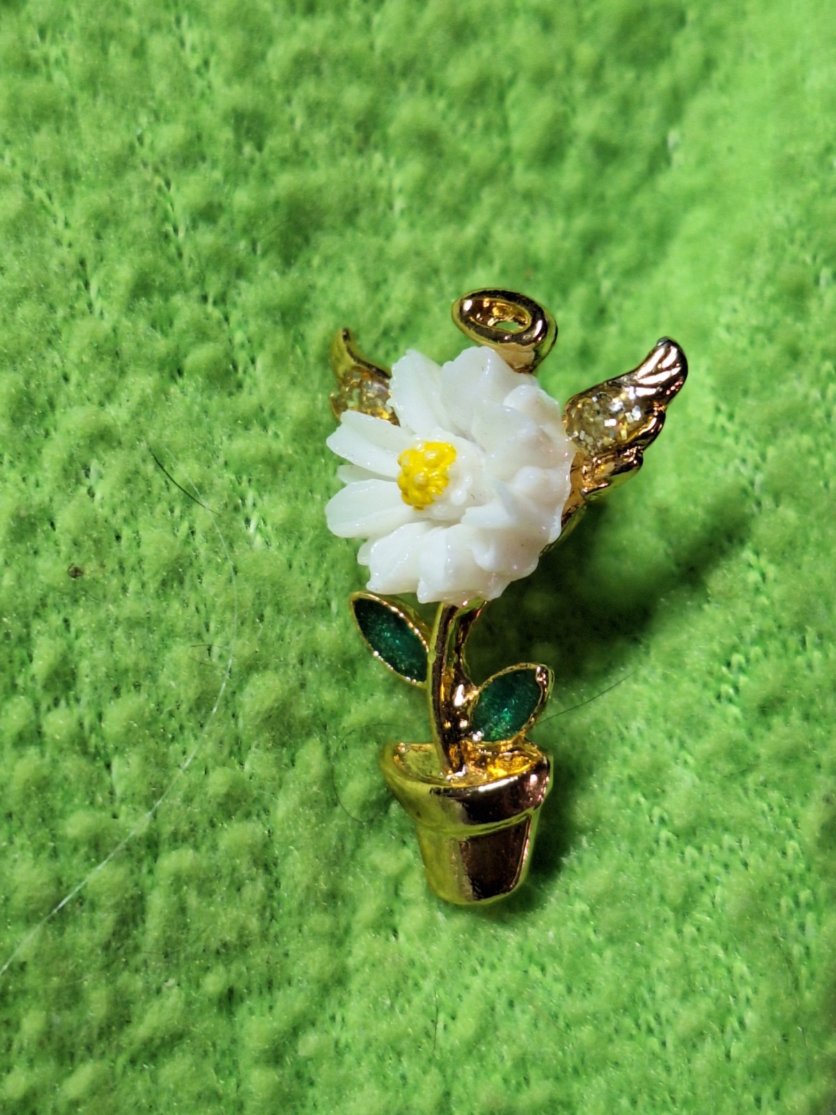 Vtg. Signed Sunflower Plant/Pot Pin~Enamel~Goldtone~Rare~1″~ #1866