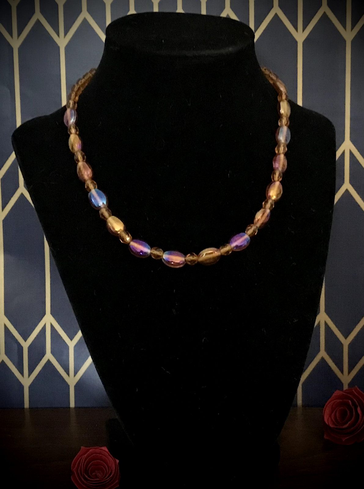 Vintage Carnival Glass AB Faceted and Oval Beaded Necklaces for Women